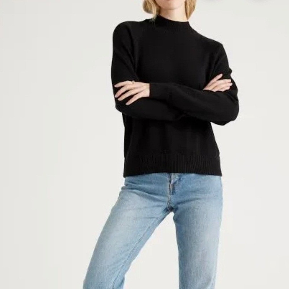 Quince Womens M NWOT Organic Cotton Mock Neck Sweater Minimal Quiet Lux Black